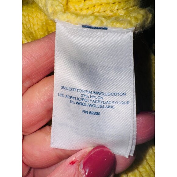 Lands End Yellow Heavy Cable Knit Cowl Neck Sweater Oversized Fisherman Cotton - Picture 8 of 11